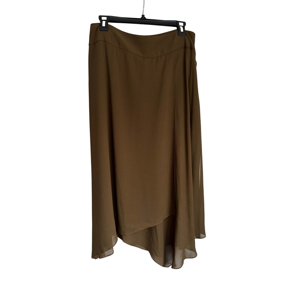 Kasper‎ Olive Brown Rayon Linen Asymmetric Handkerchief Hem Midi Skirt Size 10